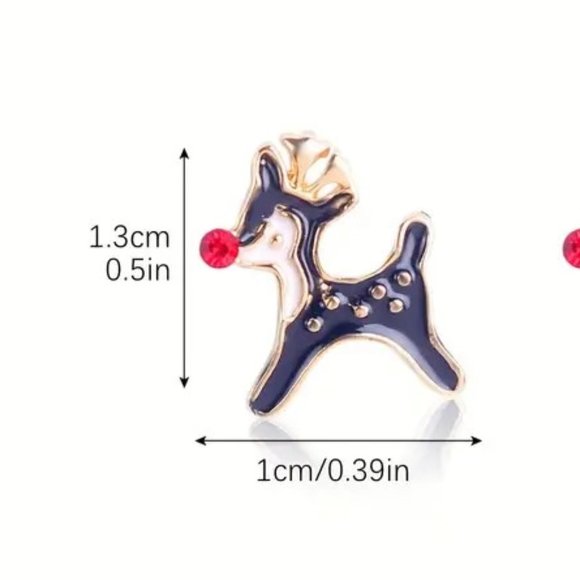 Earrings Rudolph Reindeer Enamel Post Stud Winter Holiday Christmas GIFT - Picture 3 of 4